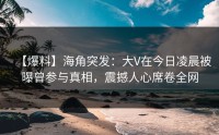 【爆料】海角突发：大V在今日凌晨被曝曾参与真相，震撼人心席卷全网
